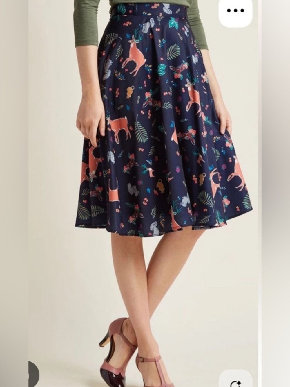 ModCloth Marvelous Twee Midi Skirt Novelty Forest Animal Print Navy Size XL